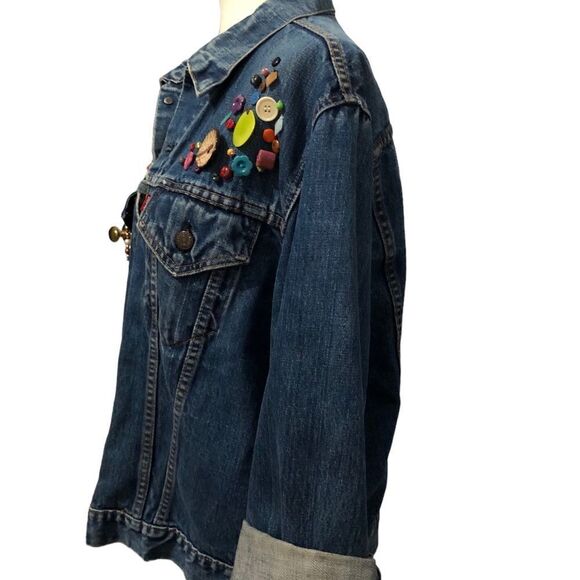 Levi’s Vintage Embellished Denim Jacket Buttons & Beads Size Large - Picture 5 of 11